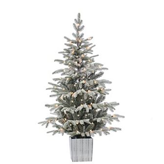Gerson Elegant 4.5-ft. Potted Natural Cut Lightly Flocked Iceland Fir Tree with Warm White LED Lights
