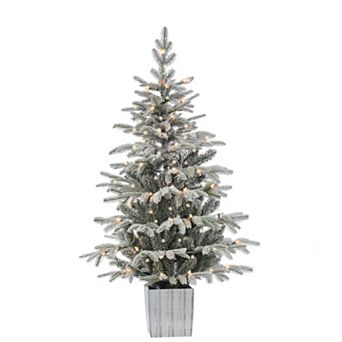 Gerson Elegant 4.5-ft. Potted Natural Cut Lightly Flocked Iceland Fir Tree with Warm White LED Lights