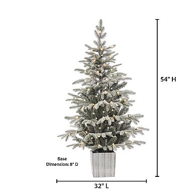 Gerson Elegant 4.5-ft. Potted Natural Cut Lightly Flocked Iceland Fir Tree with Warm White LED Lights