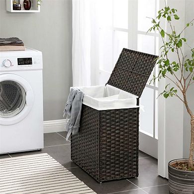 Synthetic Handwoven Rattan Divided Laundry Hamper Basket With Removable ...