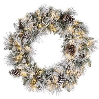 Gerson Luxurious 30 in Pre-Lit Mixed Tips Wreath with Flocking and Glitter