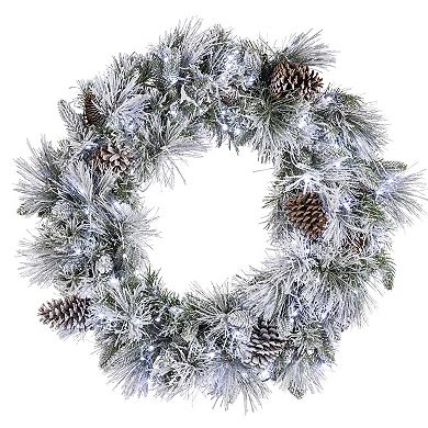 Gerson Luxurious 30-in. Pre-Lit Mixed Tips Wreath with Flocking and Glitter