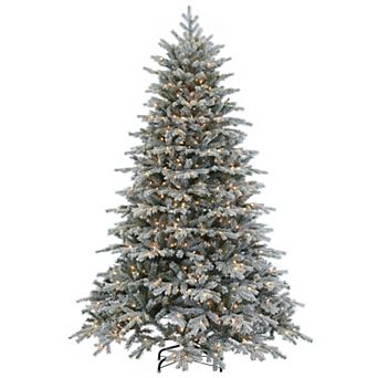 Gerson 7.5-ft. Pre-Lit LED Hinged Natural Cut Flocked Spruce Tree