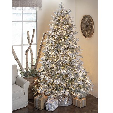 Gerson 7.5-ft. Pre-Lit LED Hinged Natural Cut Flocked Spruce Tree