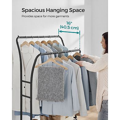 Heavy Duty Garment Rack, Clothes Rack With Shelfs, Double Rod And 6 Hooks