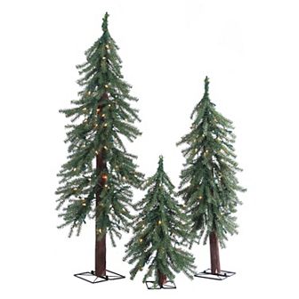 Gerson 3 pc Pre-Lit Alpine Tree Set with Warm White LED Lights