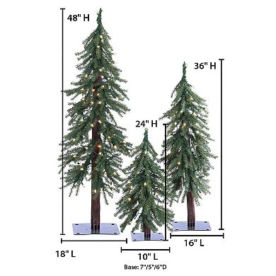 Gerson 3-Piece Pre-Lit Alpine Tree Set with Warm White LED Lights