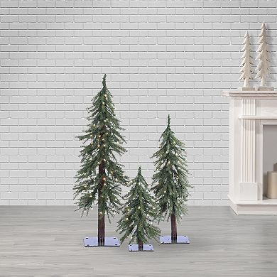 Gerson 3-Piece Pre-Lit Alpine Tree Set with Warm White LED Lights