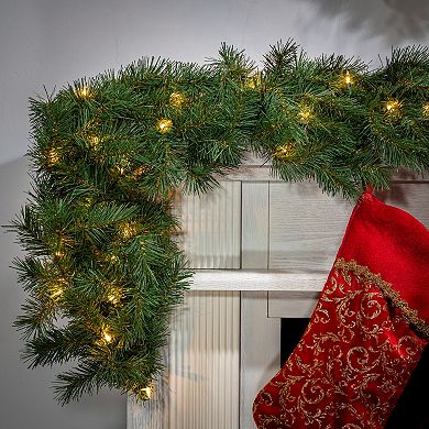 Gerson 9-ft. Long Pre-Lit Aspen Spruce Garland with 100 UL Clear LED Lights