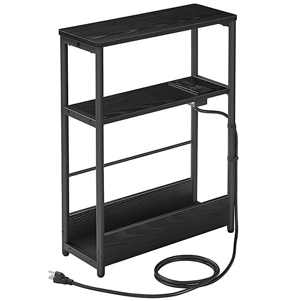 Narrow Side Table With Charging Station, Versatile Storage