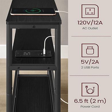 Narrow Side Table With Charging Station, Versatile Storage