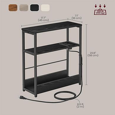 Narrow Side Table With Charging Station, Versatile Storage