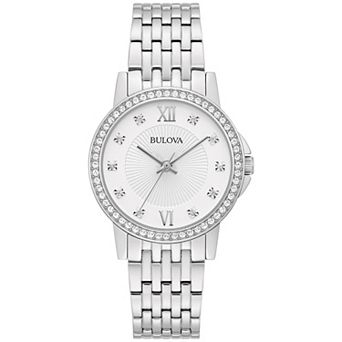 Bulova Women's Classic Stainless Steel Crystal Accent Dial and Bezel Bracelet Watch - 96L297