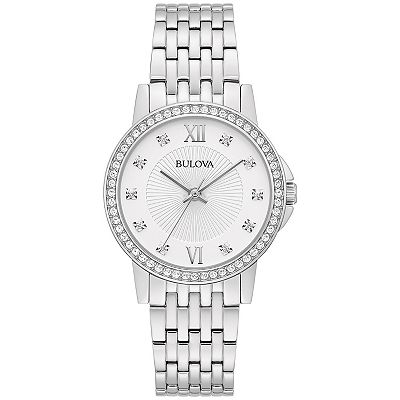 Bulova Women s Classic Stainless Steel Crystal Accent Dial and Bezel Bracelet Watch 96L297