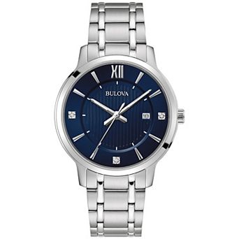 Bulova Men's Classic Stainless Steel Blue Diamond Accent Dial Bracelet Watch - 96D152