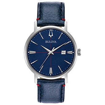 Bulova Men's Classic Stainless Steel Blue Dial Blue Leather Strap Watch - 96B293