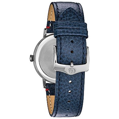 Bulova Men's Classic Stainless Steel Blue Dial Blue Leather Strap Watch