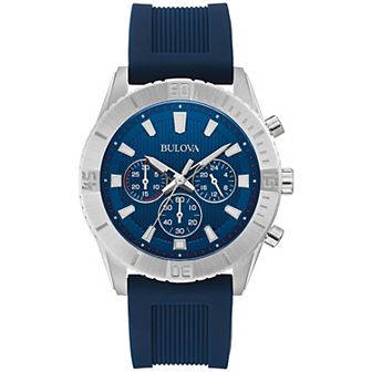 Bulova Men's Wilton Stainless Steel Blue Chrononograph Dial Silicone Strap Watch - 96A260