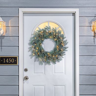 Gerson 24-in. Pre-Lit Warm White LED Blue Spruce Wreath
