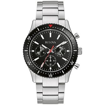 Bulova Men's Classic Chronograph Stainless Steel Black Dial Bracelet Watch - 98A268
