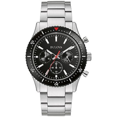 Bulova Men s Classic Chronograph Stainless Steel Black Dial Bracelet Watch 98A268