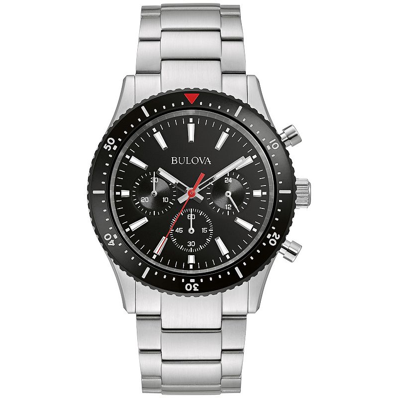 Bulova Men's Classic Chronograph Stainless Steel Black Dial Bracelet Watch - 98A268, Size: 41MM, Gold Silver