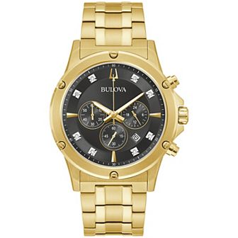Bulova Men's Classic Gold Tone Stainless Steel Chronograph Diamond Accent Bracelet Watch - 97D126