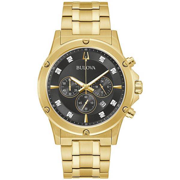 Bulova Men's Classic Gold Tone Stainless Steel Chronograph Diamond Accent Bracelet Watch - 97D126 - Gold