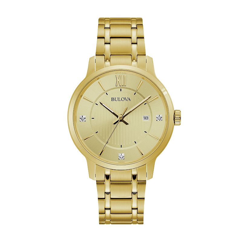 Bulova Men's Gold Tone Stainless Steel Diamond Accent Dial Bracelet Watch - 97D117, Size: 42MM