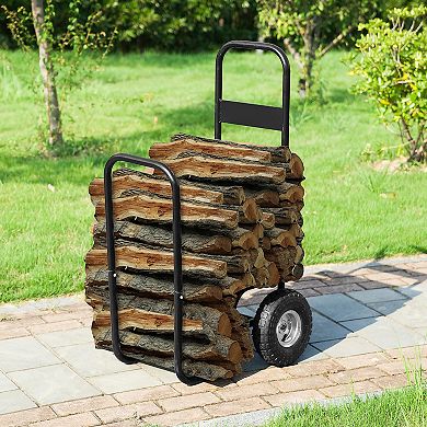 Earth Worth Heavy-Duty Steel Frame Rolling Firewood Rack Log Cart