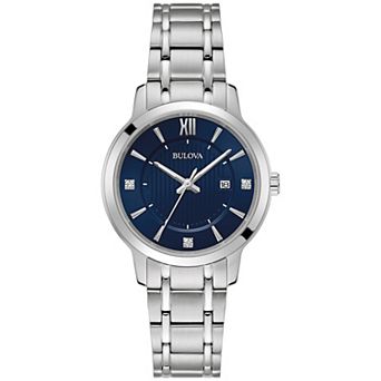 Bulova Women's 32mm Classic Stainless Steel Diamond Accent Blue Dial Bracelet Watch - 96P235