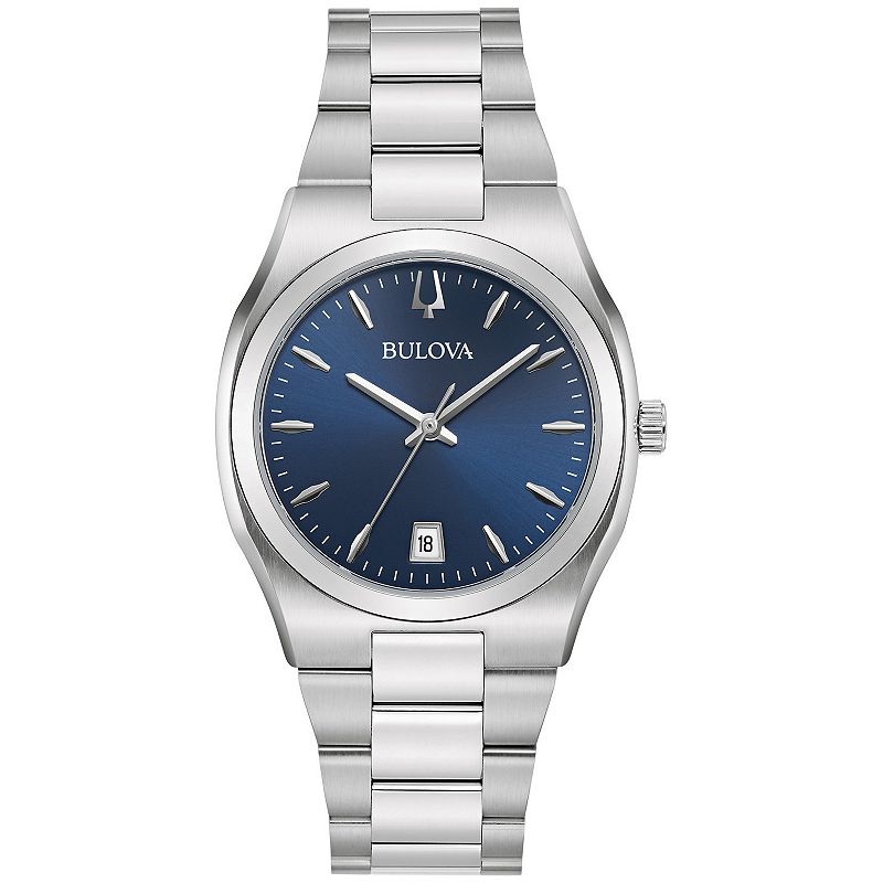Bulova Women's Classic Surveyor Stainless Steel Blue Dial Bracelet Watch - 96M157, Size: 34 mm, Gold Silver
