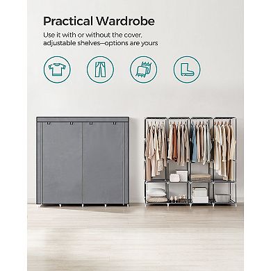 Portable Closet, Wardrobe Closet Organizer with Cover, 4 Hanging Rods and Shelves