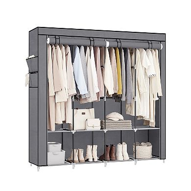 Portable Closet, Wardrobe Closet Organizer with Cover, 4 Hanging Rods and Shelves