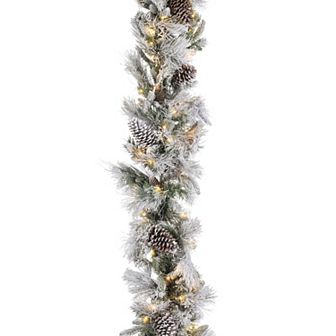 Gerson Luxurious 9-ft. Pre-Lit Mixed Tips Garland with Flocking and Glitter