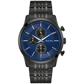 Bulova Men's Classic Black Ion-Plated Stainless Steel Blue Chronograph Dial Bracelet Watch - 98A300
