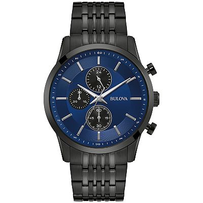 Bulova Men s Classic Black Ion Plated Stainless Steel Blue Chronograph Dial Bracelet Watch 98A300