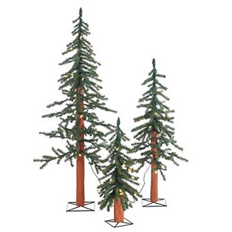 Gerson 3-Pack Pre-Lit Alpine Trees with Warm White LED Lights