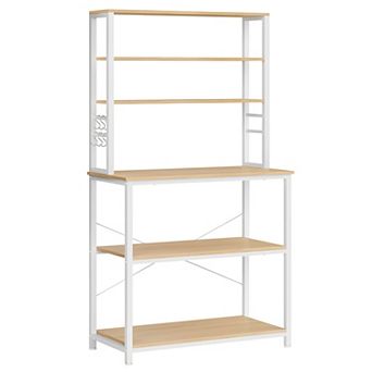 Baker's Rack, Microwave Oven Stand, Kitchen Tall Utility Storage Shelf, 6 Hooks And Metal Frame