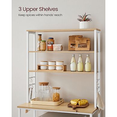 Baker's Rack, Microwave Oven Stand, Kitchen Tall Utility Storage Shelf, 6 Hooks And Metal Frame