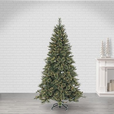 Gerson Dazzling 7.5-ft. Gold Glitter Cashmere Pine Tree with Dual Color LED Lights