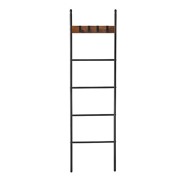 5tier Spacesaving Decorative Blanket Ladder With 4 Hooks, Metal Frame