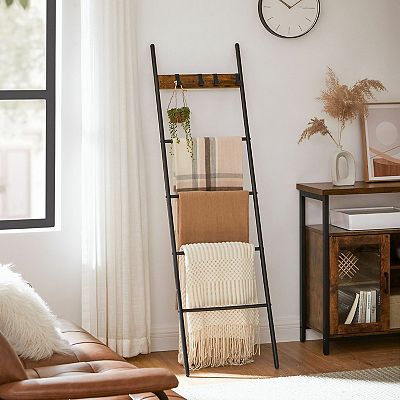 5 tier Space saving Decorative Blanket Ladder With 4 Hooks Metal Frame