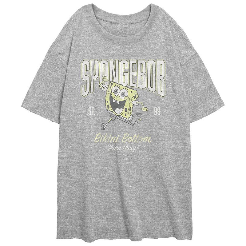 Juniors' Nickelodeon SpongeBob SquarePants Bikini Bottom 99 Oversized Graphic Tee, Girl's, Size: XS, Athletic Grey