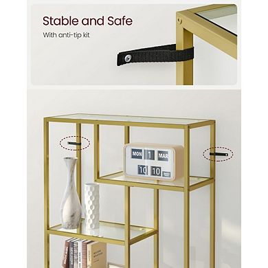 6-tier Tall Bookcase, Display Shelf, Tempered Glass Shelves