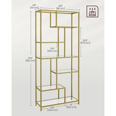 6-tier Tall Bookcase, Display Shelf, Tempered Glass Shelves