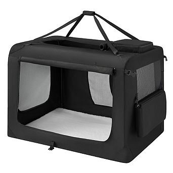 Collapsible Pet Carrier, Oxford Fabric, Mesh, Metal Frame, With Handle, Storage Pockets