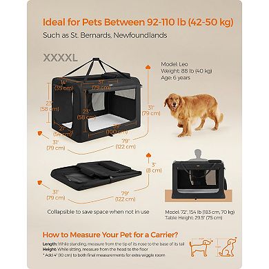 Collapsible Pet Carrier, Oxford Fabric, Mesh, Metal Frame, With Handle, Storage Pockets