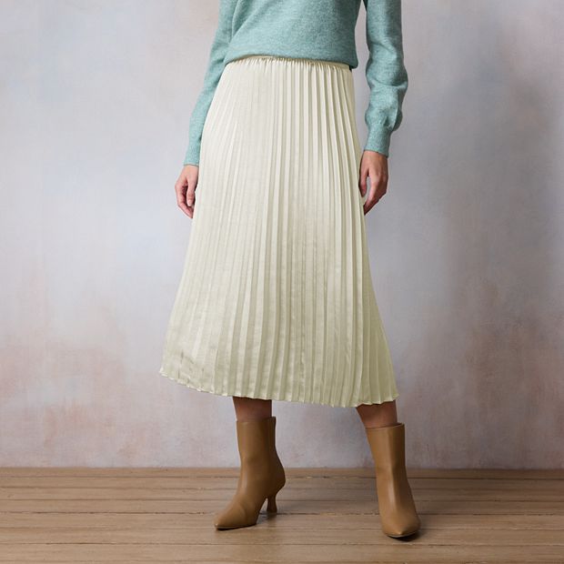 Petite LC Lauren Conrad Pleated Pull On Satin Midi Skirt