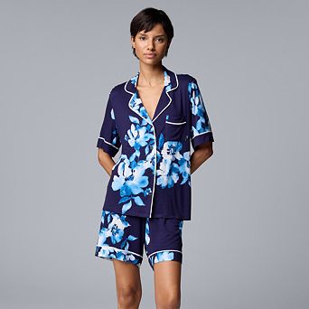 Women's Simply Vera Vera Wang 2 pc Short Sleeve Notch Pajama Top & Bermuda Pajama Bottoms Set